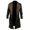 WW2 Runner German Fur Leather Trench Long Coat Blade Belted Black Jacket