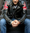 DISTRESSED BROWN QUILTED UK FLAG BIKER MENS MOTORCYCLE LAMBSKIN LEATHER JACKET
