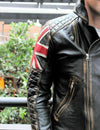 DISTRESSED BROWN QUILTED UK FLAG BIKER MENS MOTORCYCLE LAMBSKIN LEATHER JACKET