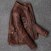 Distressed Brown Vintage Biker Motorcycle Genuine Leather Jacket