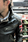 DISTRESSED BROWN QUILTED UK FLAG BIKER MENS MOTORCYCLE LAMBSKIN LEATHER JACKET