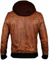 Brown Motorcycle Hoody Biker Bomber Mens Vintage Cafe Racer Lamb Leather Jacket