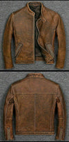 Tan Brown Cafe Racer Vintage Biker Men's Motorcycle Distressed Leather Jacket