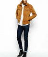 Slim Fit Trucker Biker Brown vintage Men Cafe Racer Genuine Suede Leather Jacket