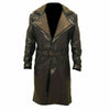 WW2 Runner German Fur Leather Trench Long Coat Blade Belted Black Jacket