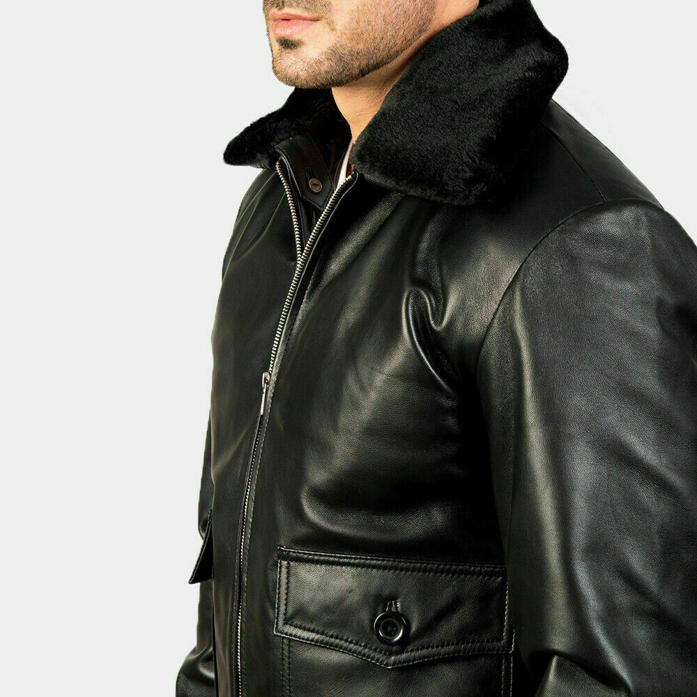 G-1 AVIATOR A-2 BOMBER NAVY FLIGHT BLACK DISTRESSED LAMBSKIN LEATHER JACKET