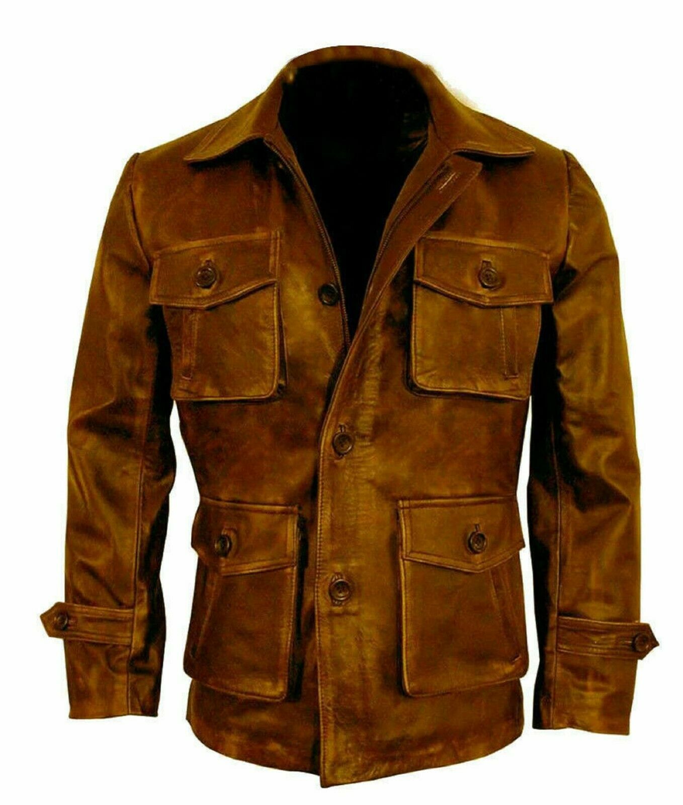 Distress Vintage Real Lambskin Leather Jacket Brown Biker Motorcycle Men's Retro