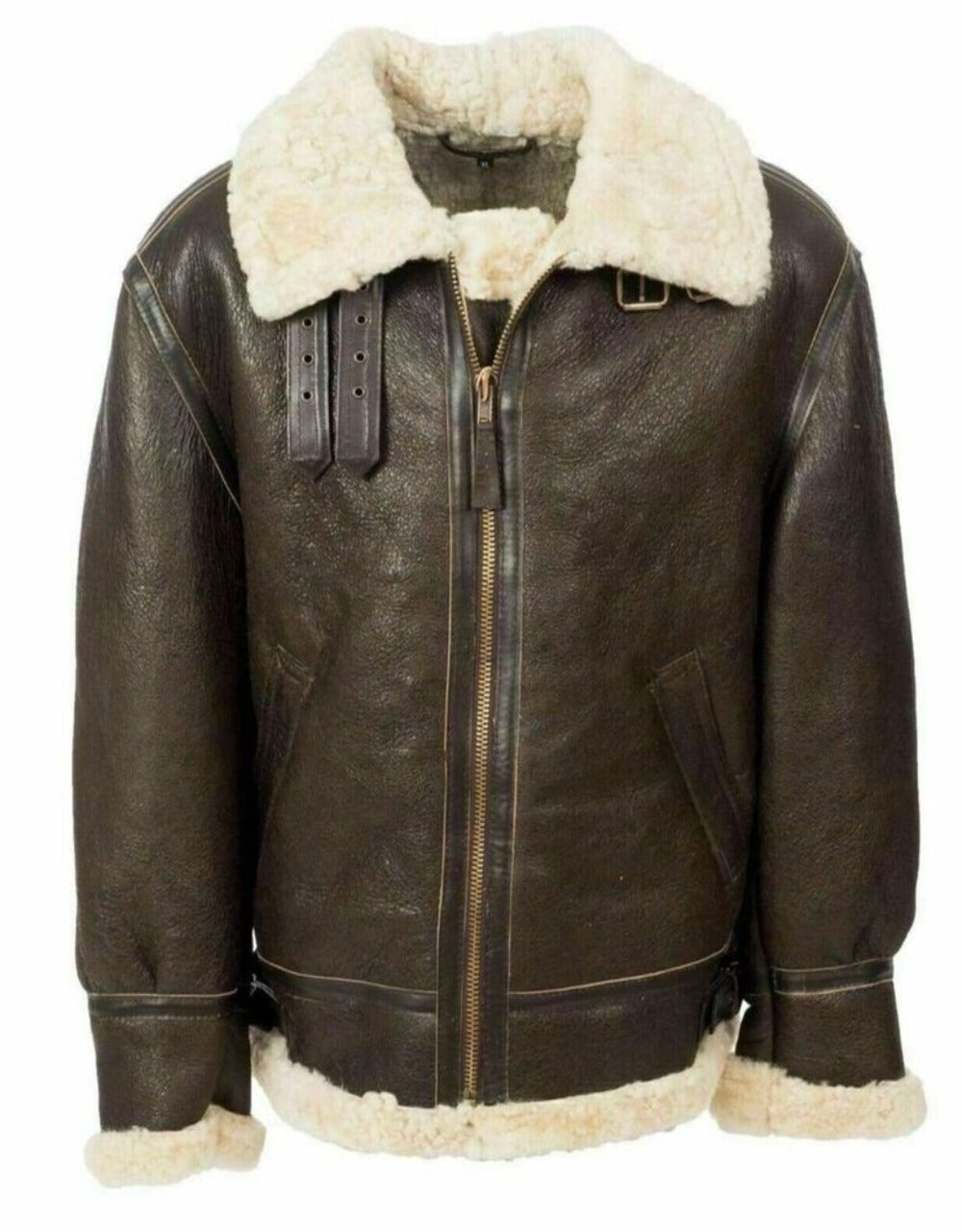 B3 Flight Aviator RAF Bomber Men's Flying Black Fur Real Sheep Leather Jacket