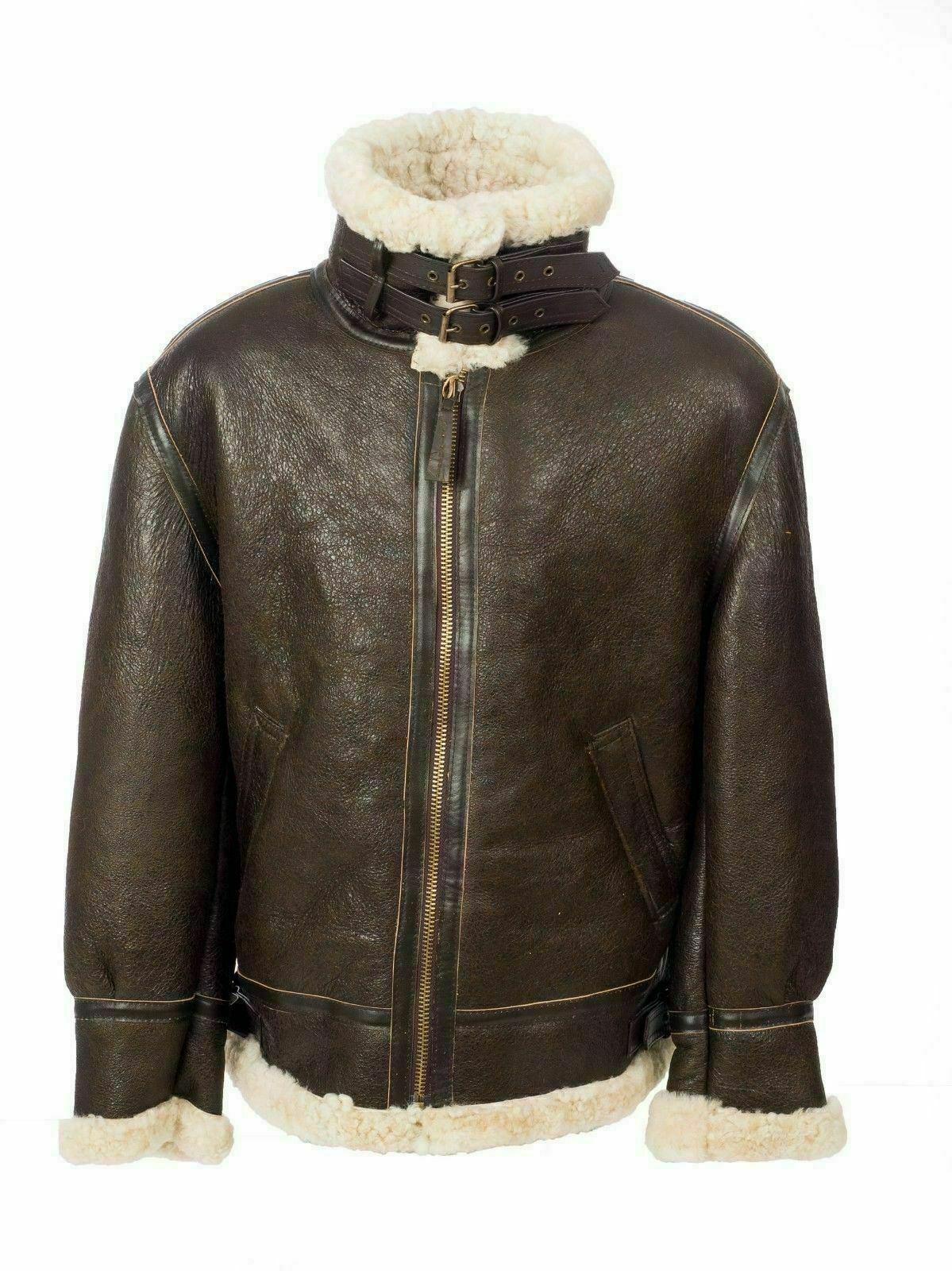 B3 Flight Aviator RAF Bomber Men's Flying Black Fur Real Sheep Leather Jacket