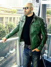 Classic Green Bomber Café Racer Vintage Motorcycle Leather Jacket