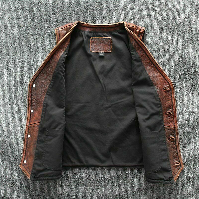 Classic Vintage Tan Brown Biker Vest Mens Bomber motorcycle Leather Jacket Top