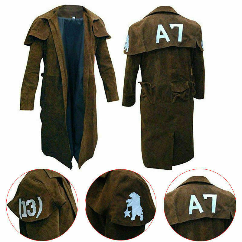 A7 Fallout Vegas Veteran Ranger Real Brown Leather Jacket Trench Coat