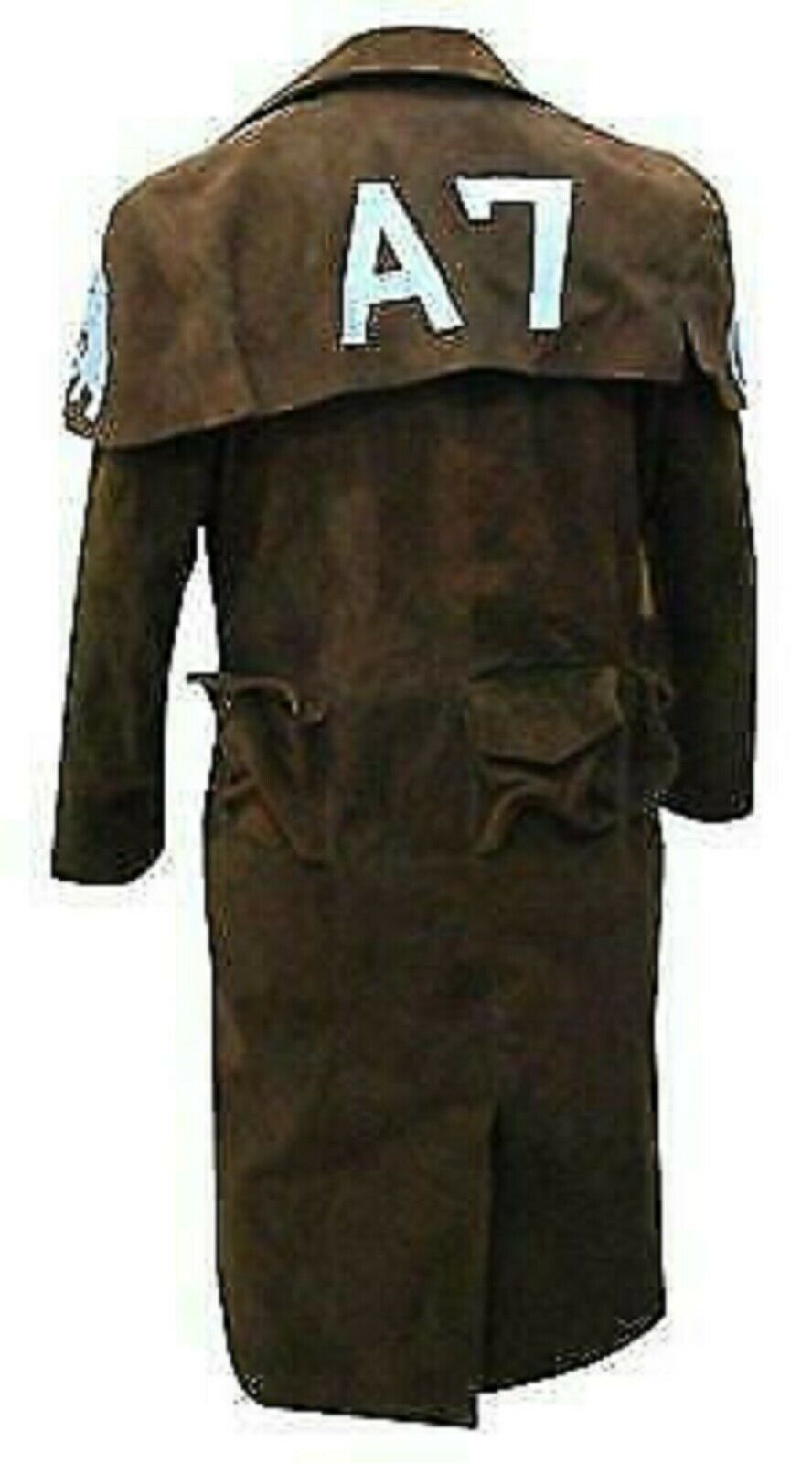 A7 Fallout Vegas Veteran Ranger Real Brown Leather Jacket Trench Coat