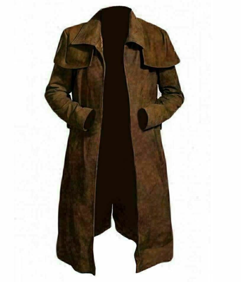 A7 Fallout Vegas Veteran Ranger Real Brown Leather Jacket Trench Coat