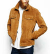 Slim Fit Trucker Biker Brown vintage Men Cafe Racer Genuine Suede Leather Jacket