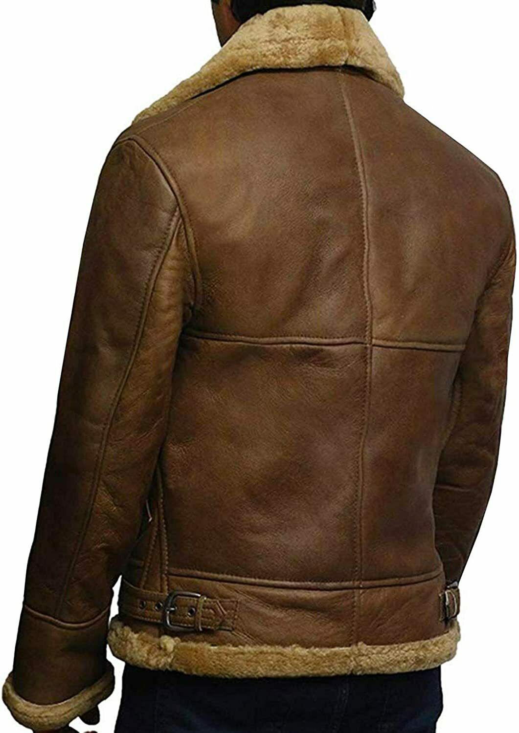 Brown B3 RAF Bomber Aviator Pilot Flying Fur Shearling Sheep Leather Jacket