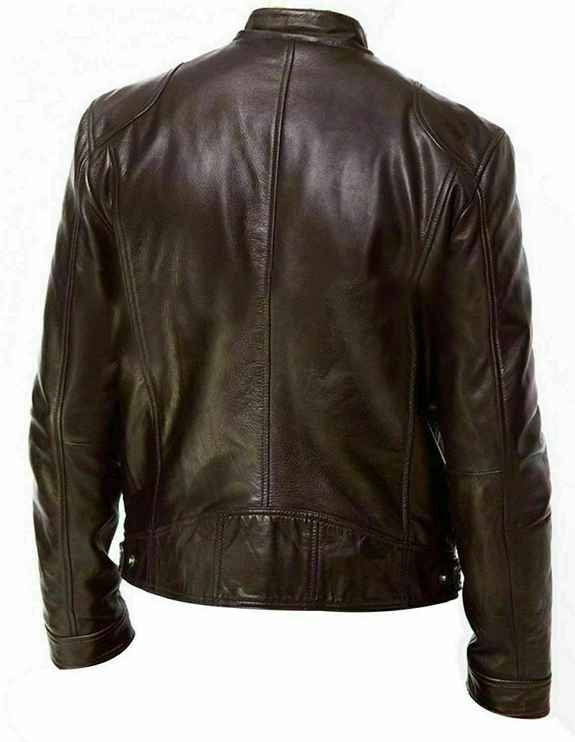 Brown Vintage Biker Motorcycle Mens Bomber Cafe Racer Lambskin Leather Jacket