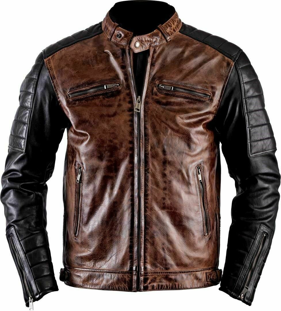 Bomber Cafe Racer Mens Brown Biker Motorcycle Vintage Retro Real Leather Jacket