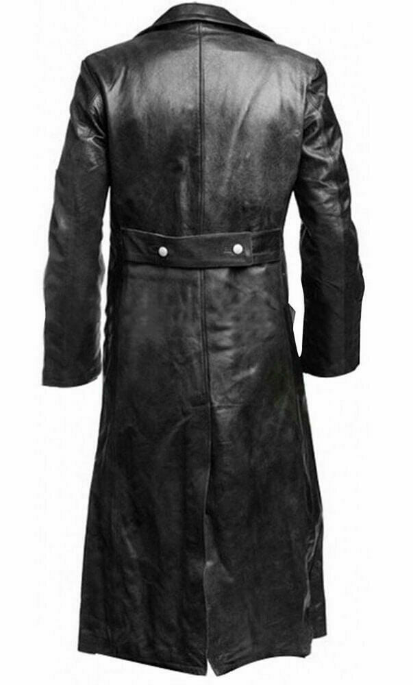 WW2 German Coat Men's Black Long Trench Navel Military Leather Jacket Coat