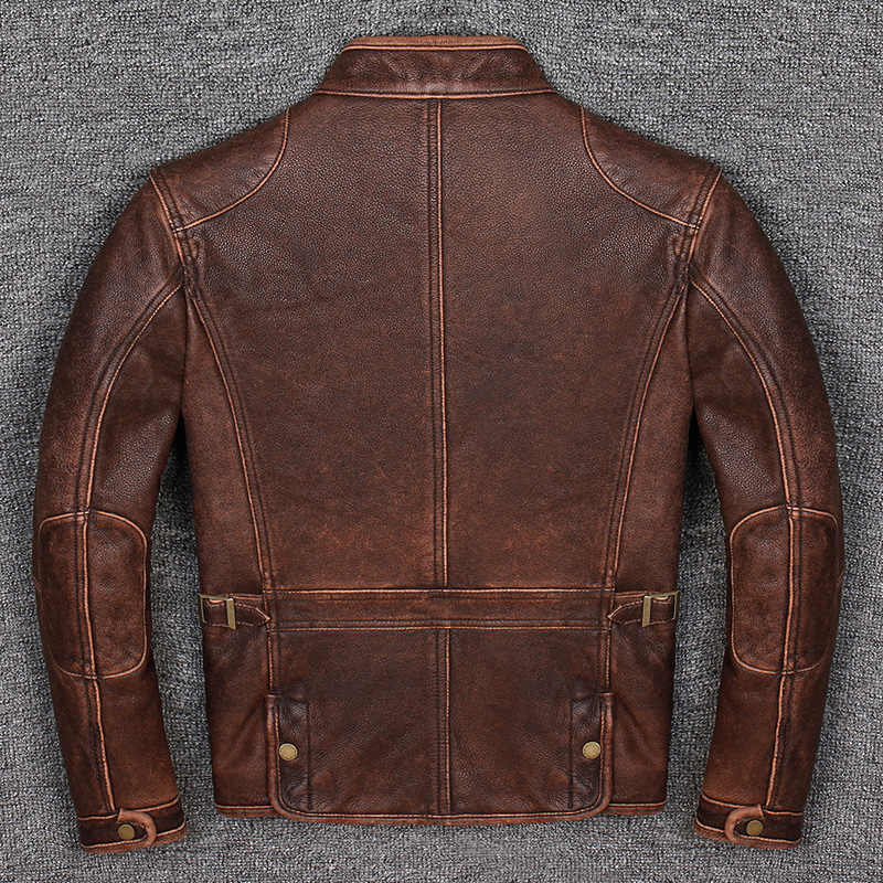 Distressed Brown Vintage Biker Motorcycle Genuine Leather Jacket