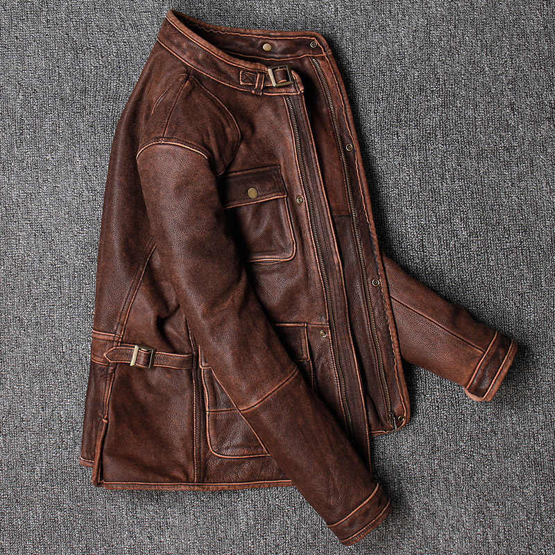 Distressed Brown Vintage Biker Motorcycle Genuine Leather Jacket