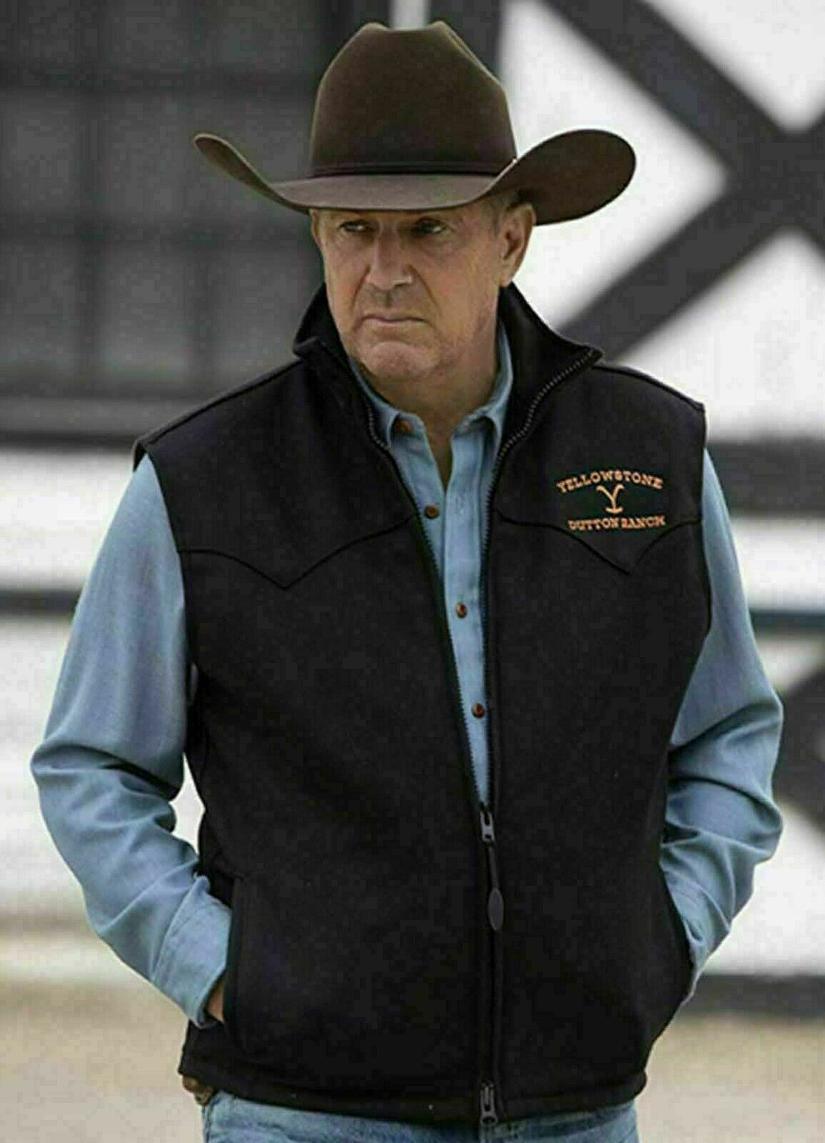 Yellowstone John Dutton Kevin Costner Vest Black Cotton Vest Jacket Biker Men's