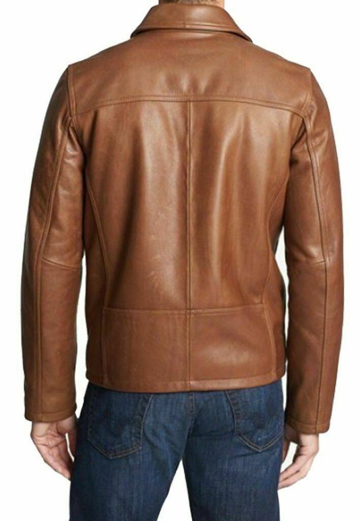 Tan Brown Bomber Cafe Racer Motorcycle Biker Men's Vintage Real Leather Jacket