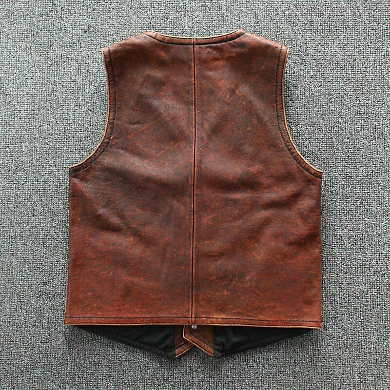 Classic Vintage Tan Brown Biker Vest Mens Bomber motorcycle Leather Jacket Top