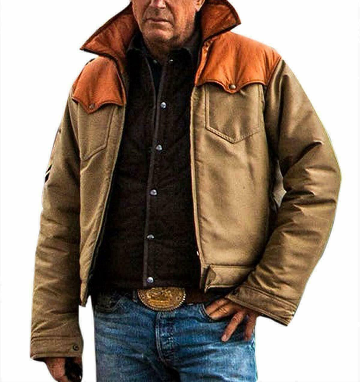 Yellowstone Kevin Costner John  Button Brown Cotton Jacket